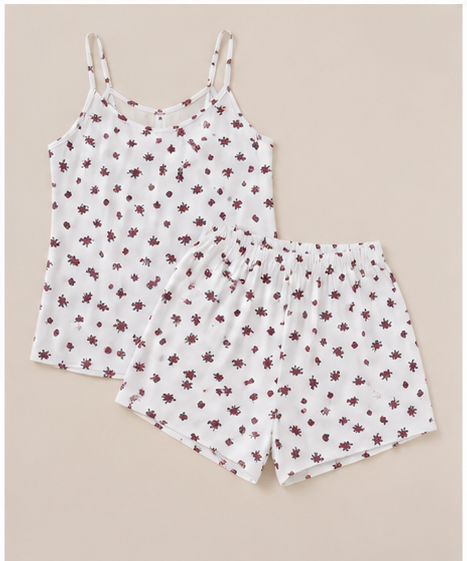 Women’s White Printed Night Suit Set – Sleeveless Top & Shorts | Geometric Sleepwear
