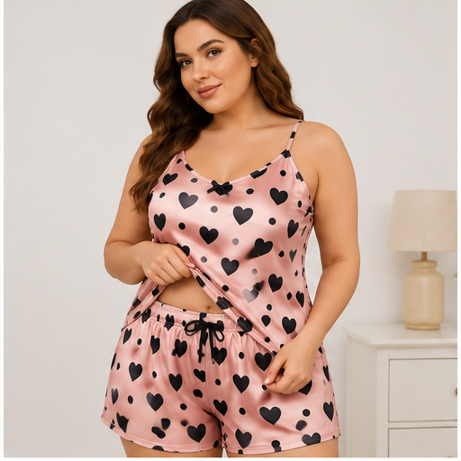 Women’s Pink Printed Summer Night Suit – Sleeveless Top & Capris | Lightweight Sleepwear