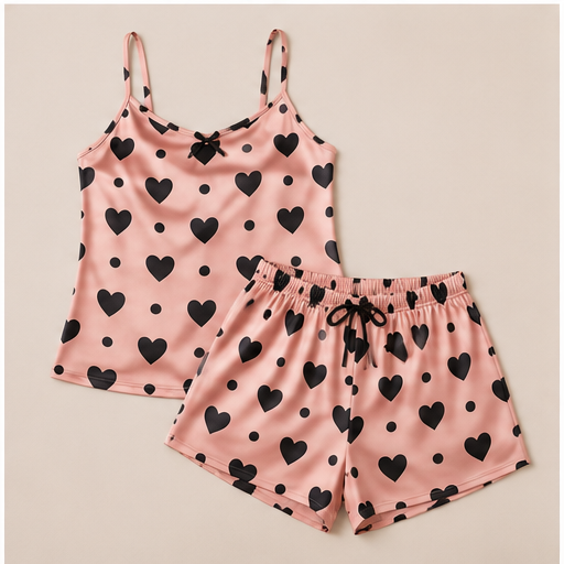 Women’s Pink Printed Summer Night Suit – Sleeveless Top & Capris | Lightweight Sleepwear