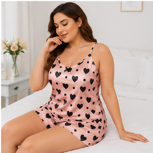 Women’s Pink Printed Summer Night Suit – Sleeveless Top & Capris | Lightweight Sleepwear