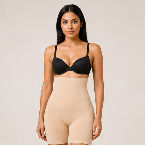 Women’s High-Compression Tummy Tucker Bodysuit – Beige | Thigh Slimming Support