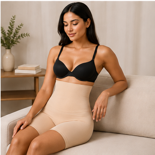 Women’s High-Compression Tummy Tucker Bodysuit – Beige | Thigh Slimming Support